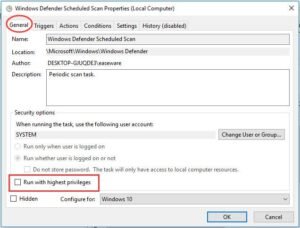 Uncheck Run with highest privileges