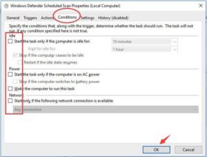  Uncheck all the items in the "Conditions" section. Then click "OK".