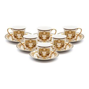 Greek Key 'Deborah' Espresso Coffee Set, 4 oz. Crystal Cup Saucer, Set of 6