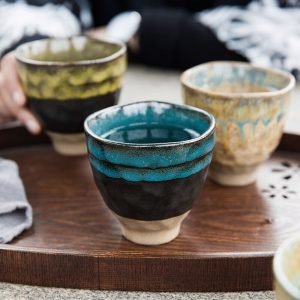Kiln change Japanese style handmade kiln change ceramic coffee cup and saucers 250ml